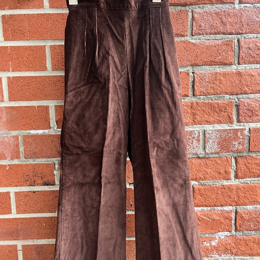 Vintage Kids Brown Corduroy Bell Bottom Pants with Elastic Back Waist and Pocket